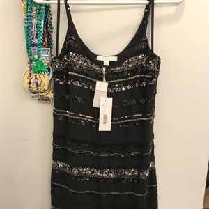 Black beaded mini shift dress