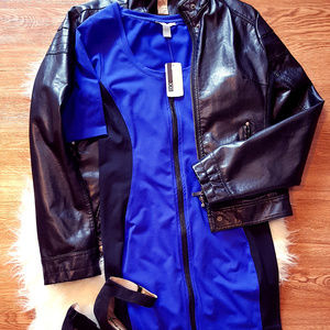 NWT Black & Blue Body Con Zipup Dress