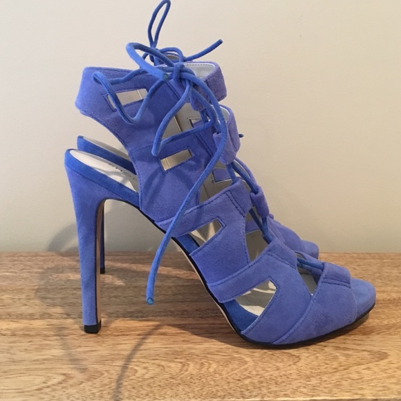 New Shoemint Blue Suede Cutout Lace Up Heels 7.5 - Picture 2 of 4