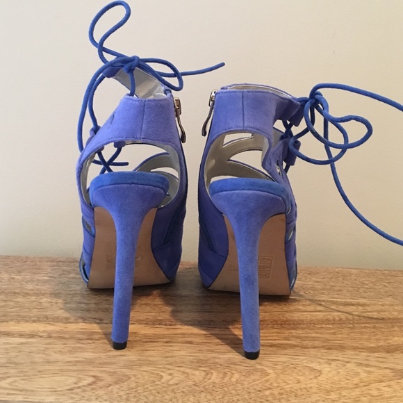 New Shoemint Blue Suede Cutout Lace Up Heels 7.5 - Picture 3 of 4