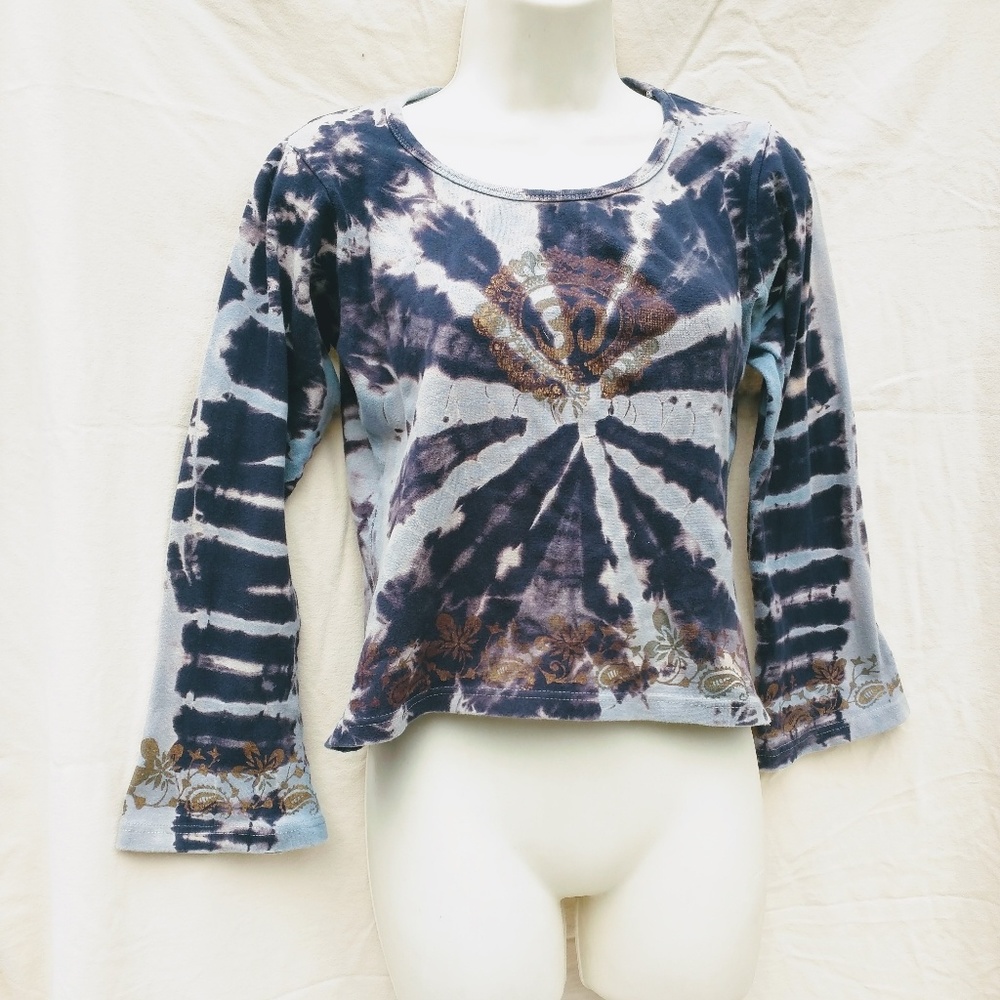 VTG 90's hippie rave crop top tie dye bell sleeve