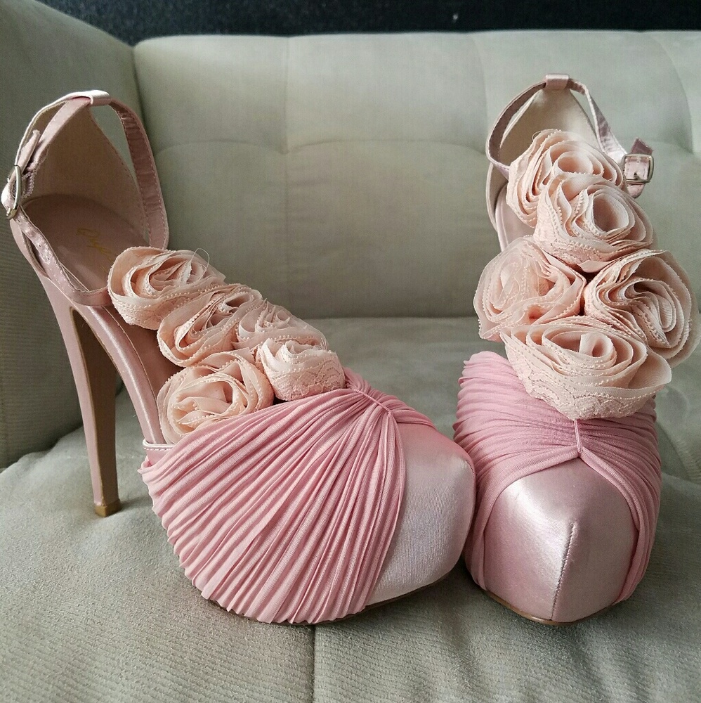 NEW Pink Satin & Chiffon Platforms