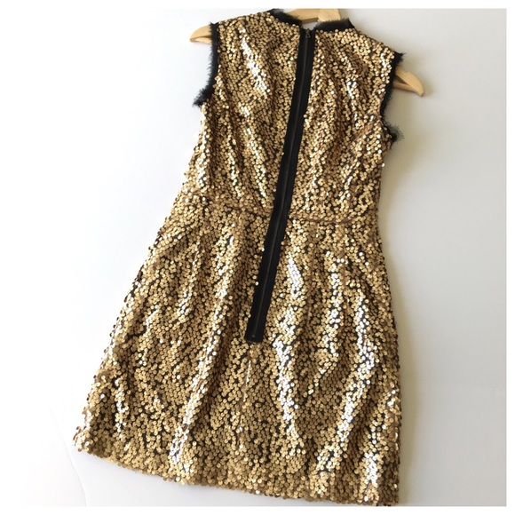 Nanette Lepore Black Gold Sequin Fray Trim Dress - Picture 2 of 8
