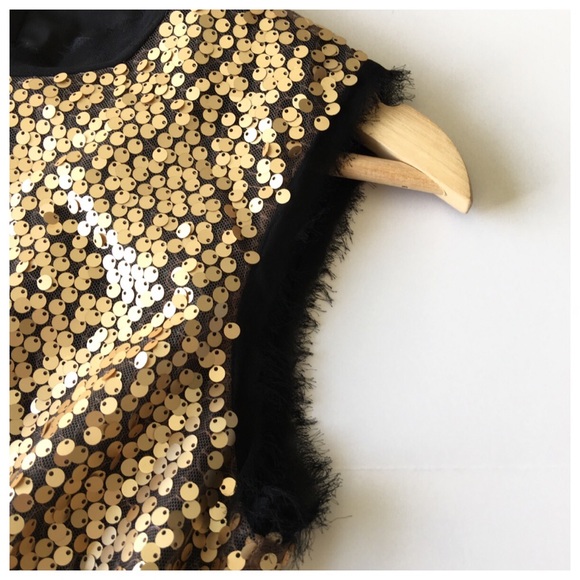 Nanette Lepore Black Gold Sequin Fray Trim Dress - Picture 4 of 8
