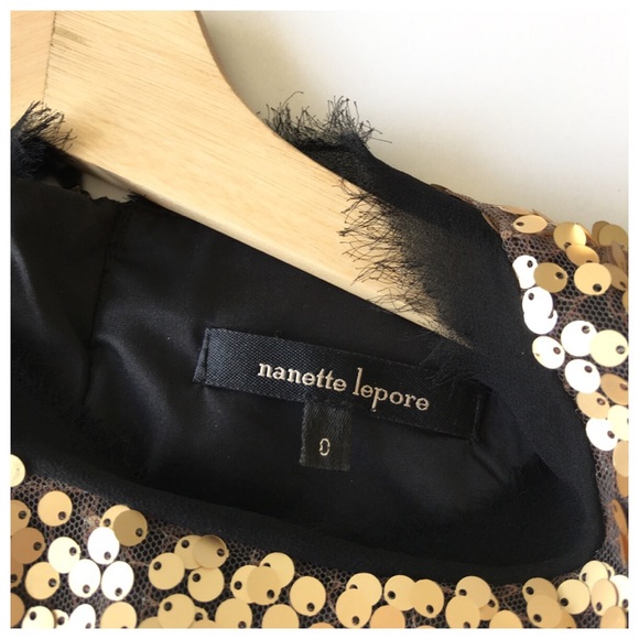 Nanette Lepore Black Gold Sequin Fray Trim Dress - Picture 5 of 8