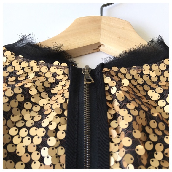 Nanette Lepore Black Gold Sequin Fray Trim Dress - Picture 6 of 8