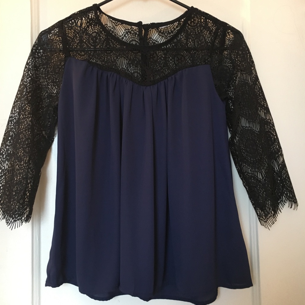 Merona Navy with black lace detail top