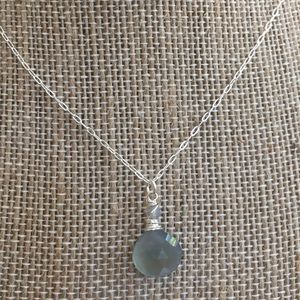 Bluegrey chalcedony simple drop necklace sterling Bluegrey chalcedony simple drop necklace sterling