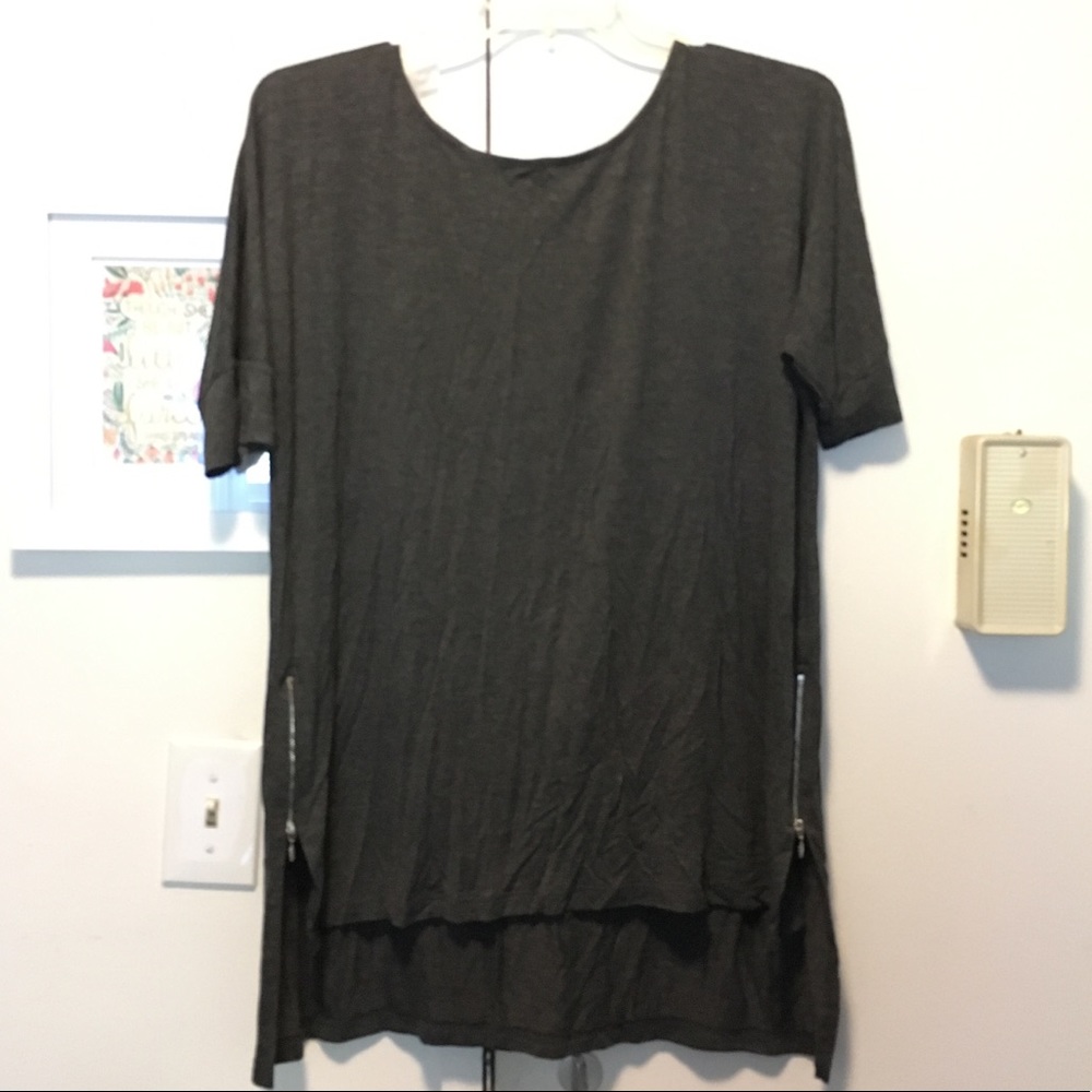 High Low Grey Top with Zipper Details