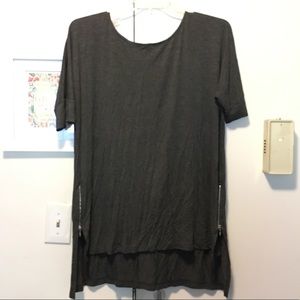 High Low Grey Top with Zipper Details