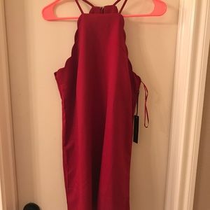 Red scalloped mini dress