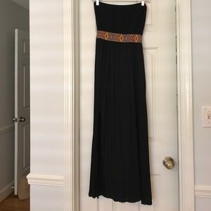 Black strapless dress with Aztec embroidery