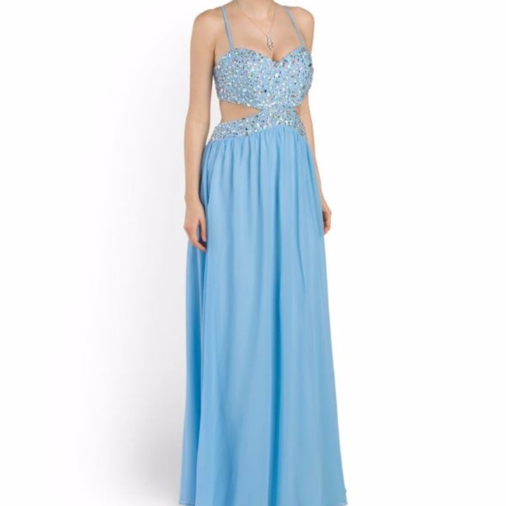 NWT Decode 1.8 Blue Beaded Cutout Gown Dress