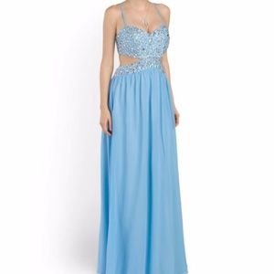 NWT Decode 1.8 Blue Beaded Cutout Gown Dress