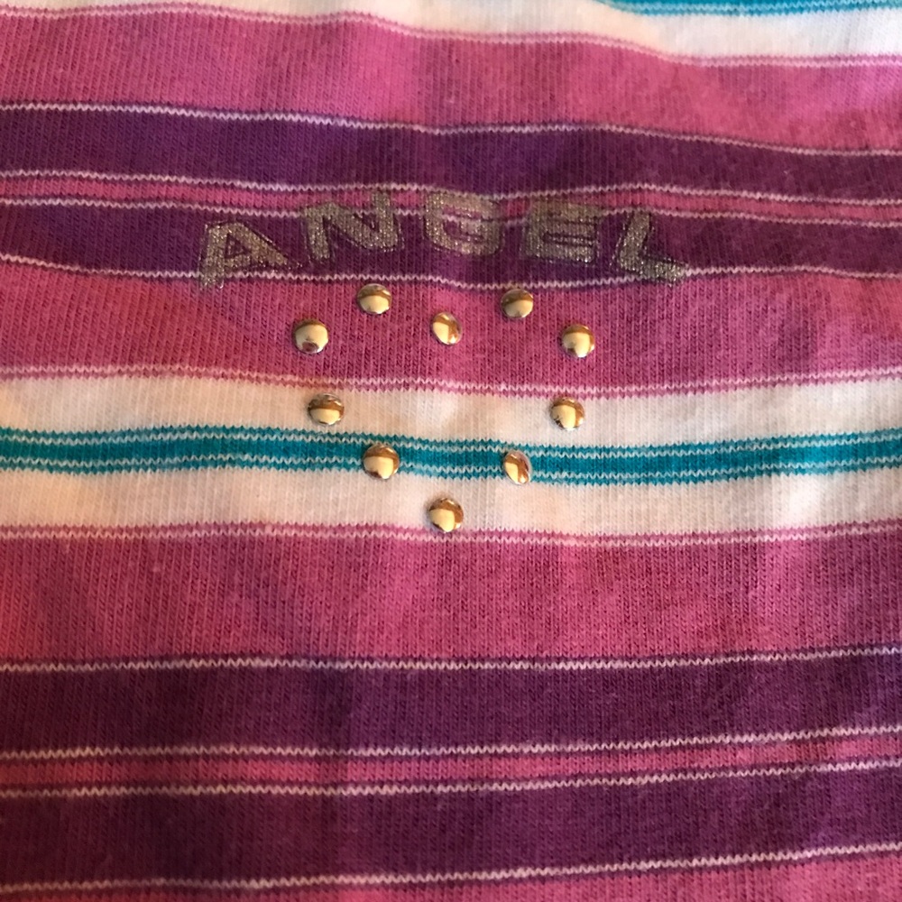 y2k 90s vintage purple striped angel graphic t shirt