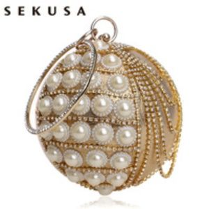 SEKUSA Circular Tassel Rhinestone Bag With A Diamo SEKUSA Circular Tassel Rhinestone Bag With A Diamo