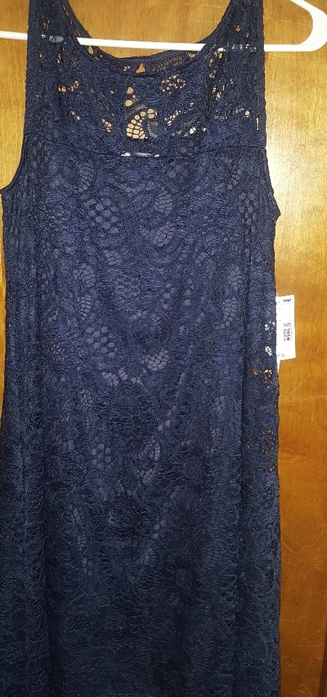 Navy Blue lace over silk NWT
