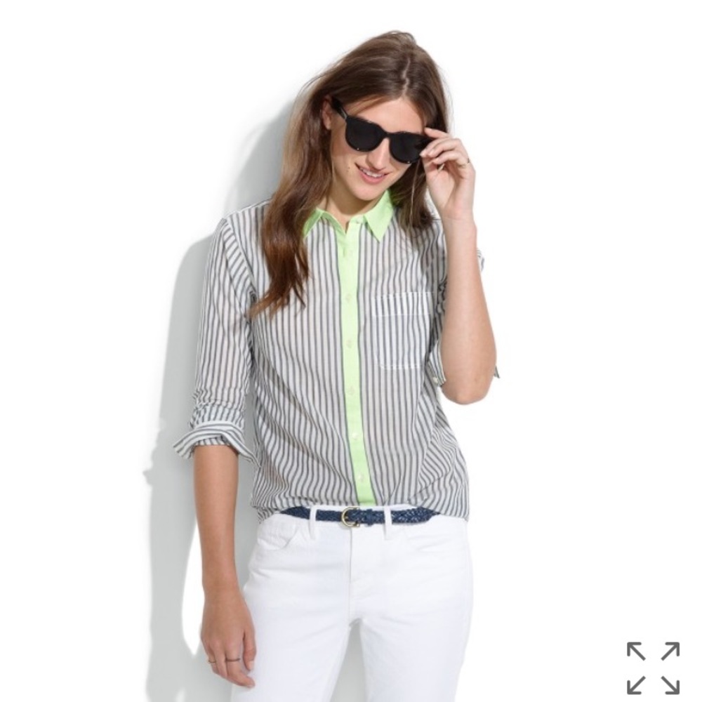 Madewell striped and green button up size XS