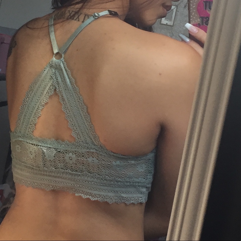 Mint color high neck lace bralette