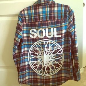 SoulCycle Flannel Button Down Top w. Pocket