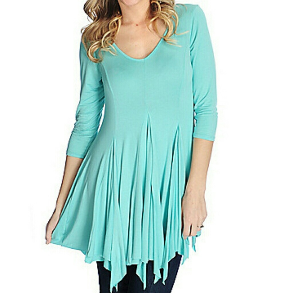 Mint 3/4 Sleeve Godet top