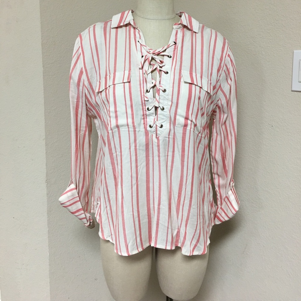 NWT Cato button down red and white striped
