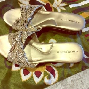 Bandolino Shoes - Bandolino slide soft glittery gold slide sandals Bandolino Shoes - Bandolino slide soft glittery gold slide sandals