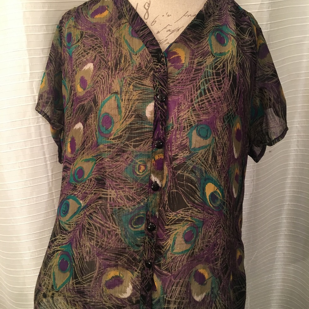 Peacock feather sheer top