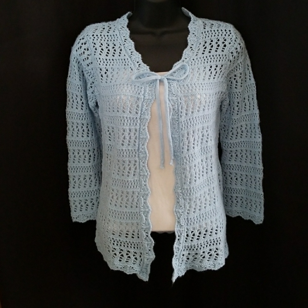 Girls Blue Crocheted Cardigan