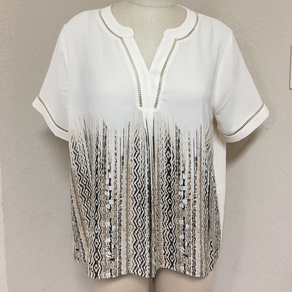 NWT Cato beige with black blouse. Pleated back.
