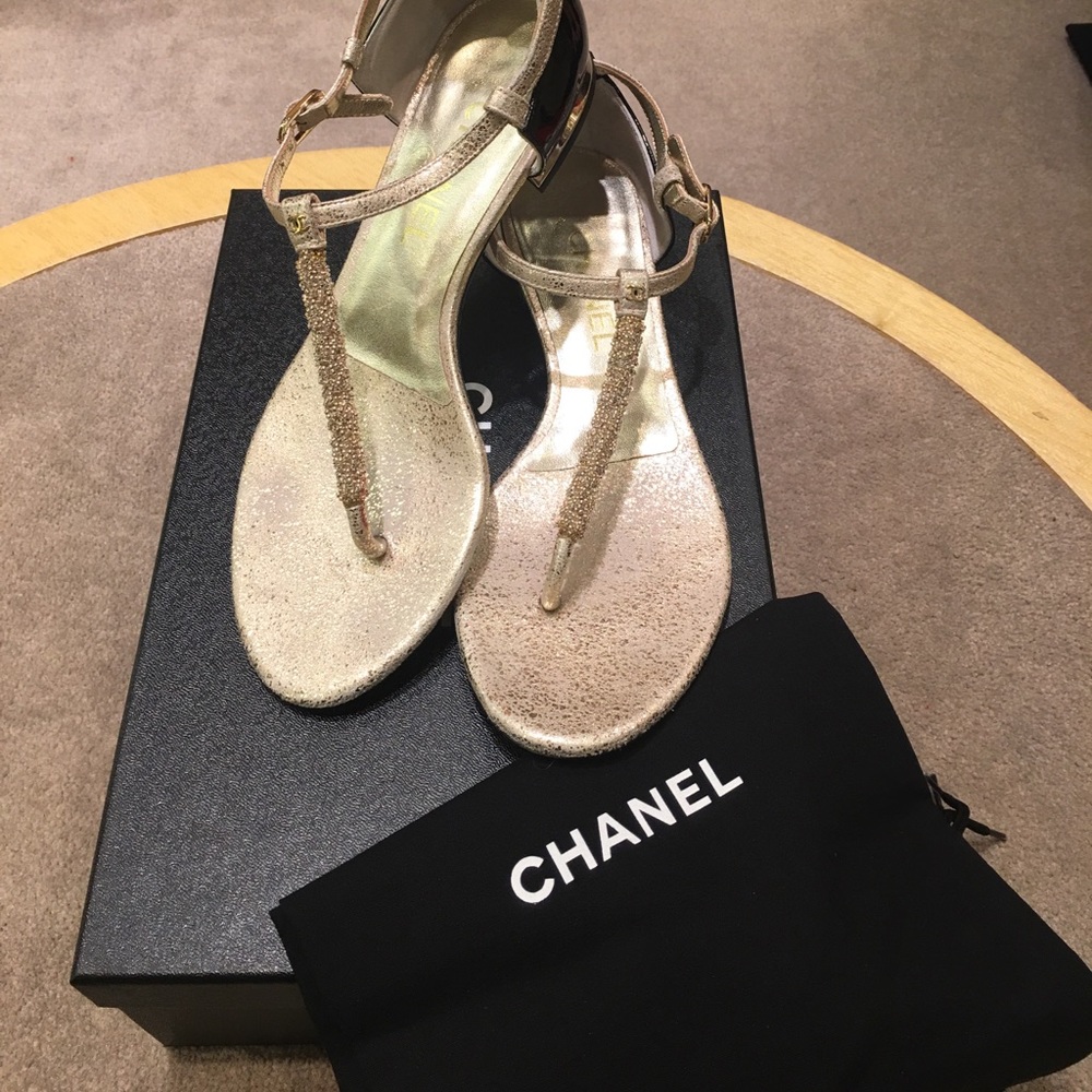 Chanel Metallic T-strap Sandals