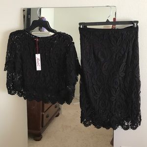 Monif C Crop Lace Top and Lace Skirt