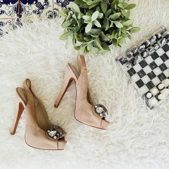 ZARA taupe open toe jeweled pumps - Picture 2 of 4
