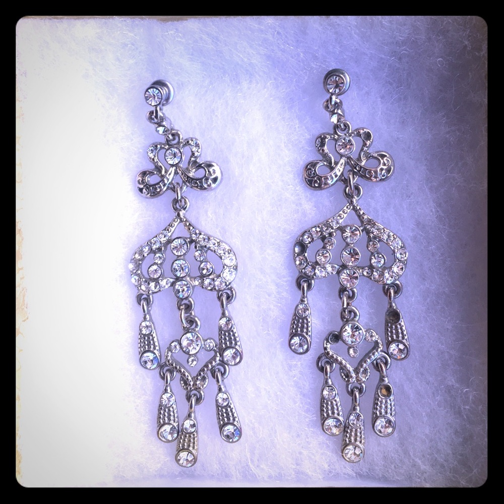 Silver Rhinestone Chandelier Dangle Earrings