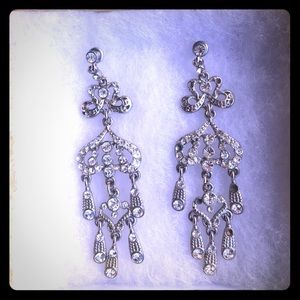Silver Rhinestone Chandelier Dangle Earrings
