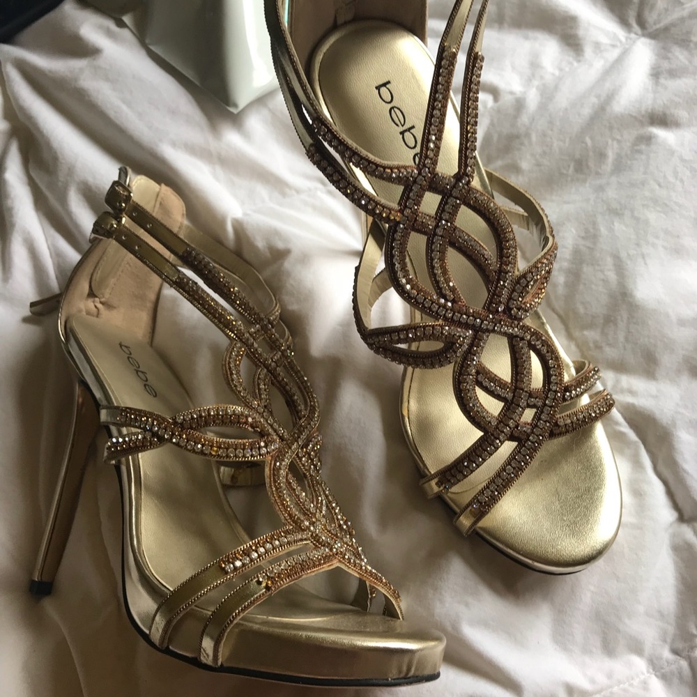 Bebe rhinestone gold heels 7
