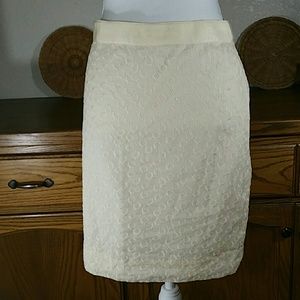 J.Crew embroidered cream skirt