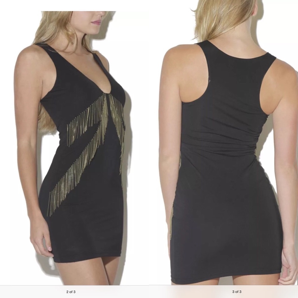 ARDEN B BLACK PLUNGING CHAIN DRESS SM