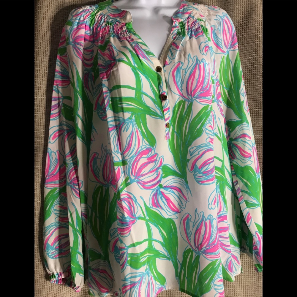 Lilly Pulitzer 100% Silk Elsa Blouse NWOT Sz Small