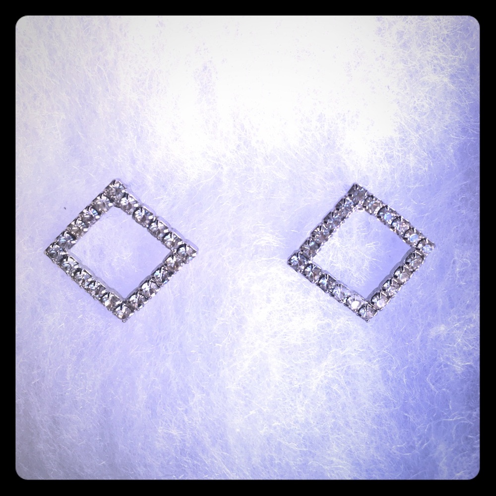 Diamond-Shaped Sterling Silver Crystal Earrings