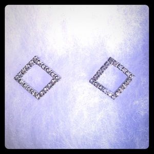 Diamond-Shaped Sterling Silver Crystal Earrings