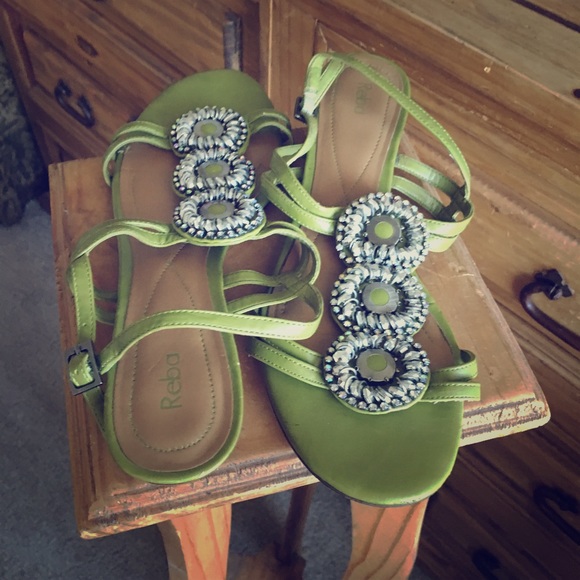 Reba Shoes - Reba olive green sling back small wedged sandals Reba Shoes - Reba olive green sling back small wedged sandals