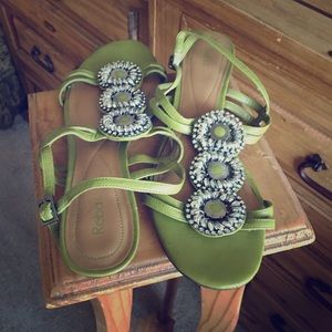 Reba Shoes - Reba olive green sling back small wedged sandals Reba Shoes - Reba olive green sling back small wedged sandals