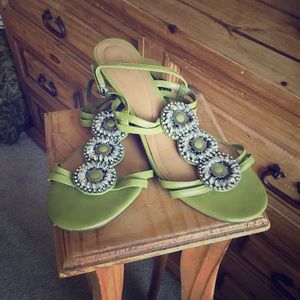 Reba Shoes - Reba olive green sling back small wedged sandals Reba Shoes - Reba olive green sling back small wedged sandals