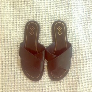 Black Criss-Cross Vegan Leather Slides