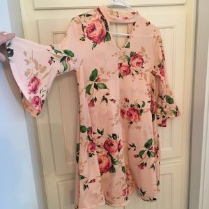 Pink Floral Dress with bell sleeves
