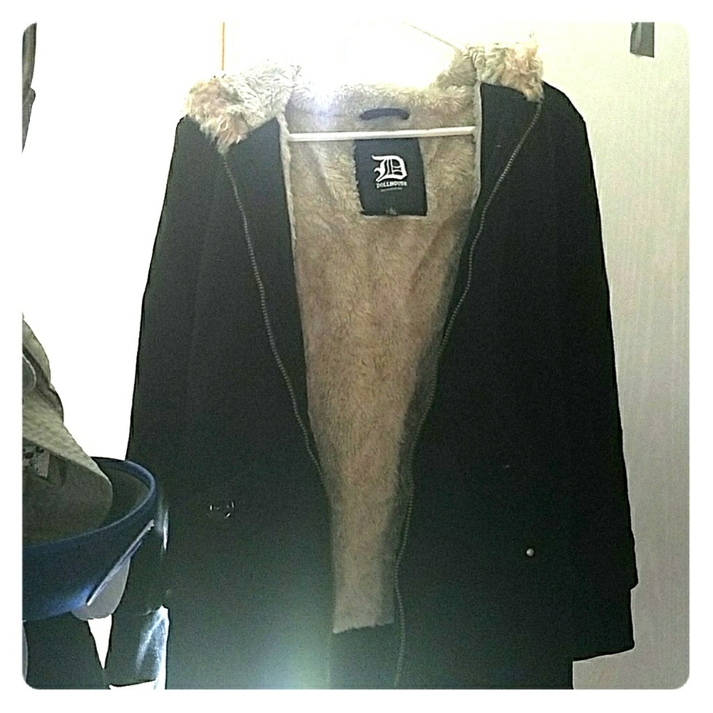 Black coat large dollhouse brand with fur hoody