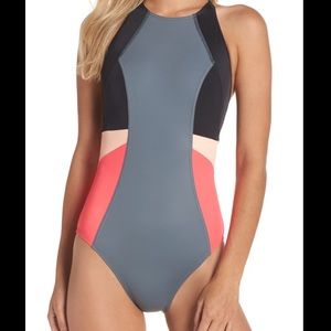 NEW Zella Open Back Colorblock One-Piece Swimsuit