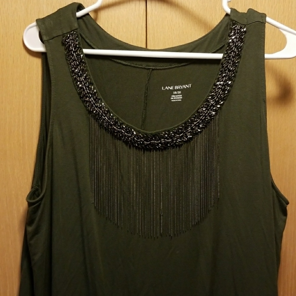 Lane Bryant army green tank top. Beaded & chains