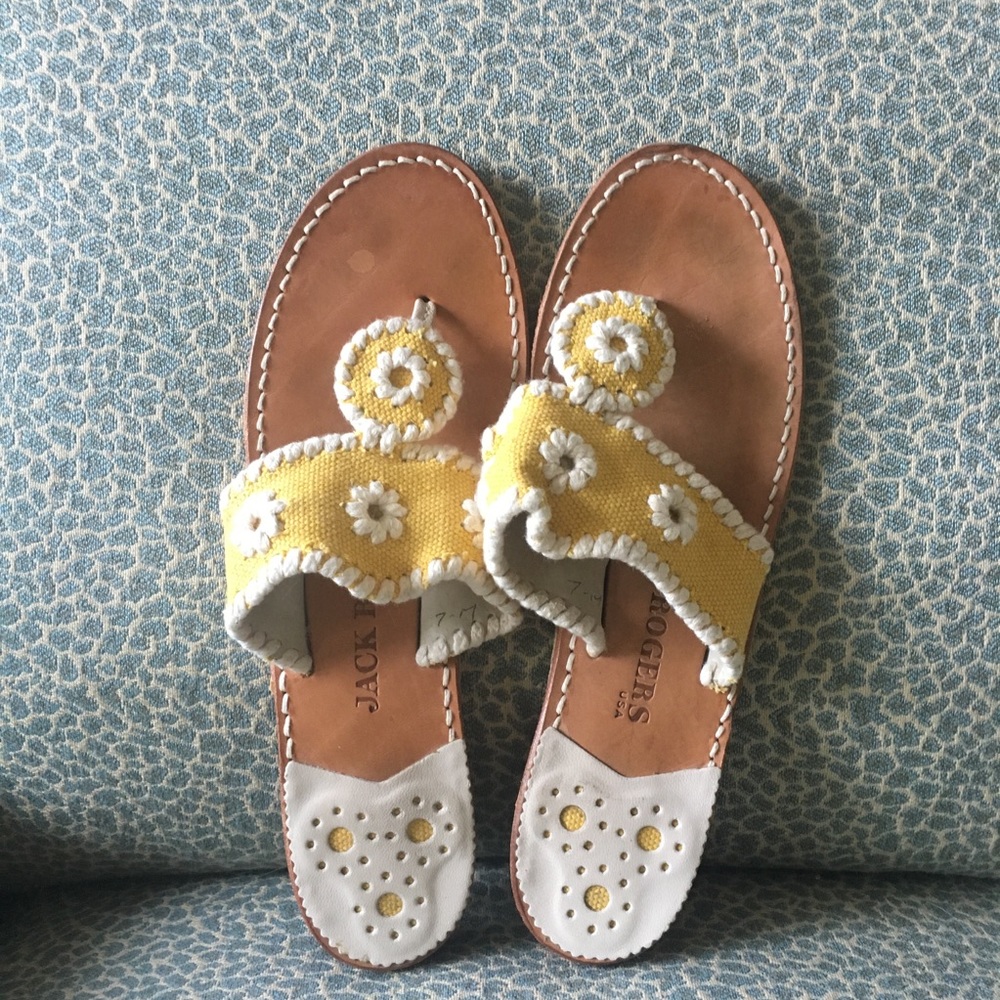 Jack Rogers Yellow & White Navajo Cloth Sandals